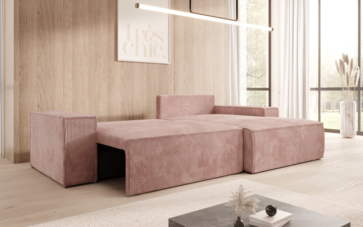 Designerbank Corino in Ribstof met slaap- en klapfunctie
