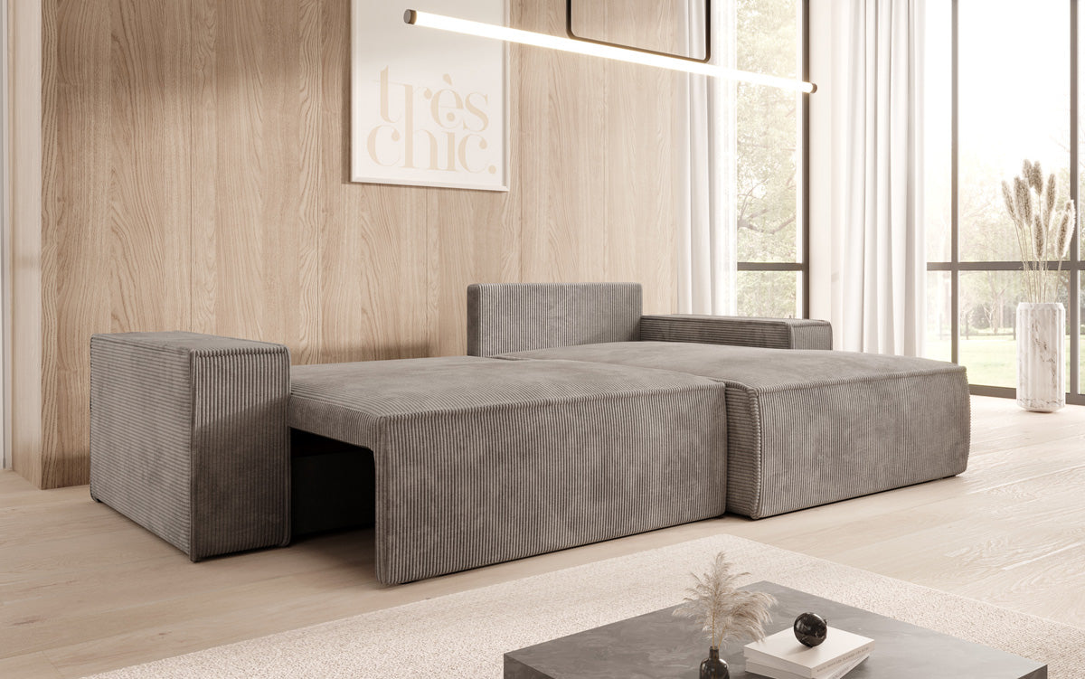 Designerbank Corino in Ribstof met slaap- en klapfunctie