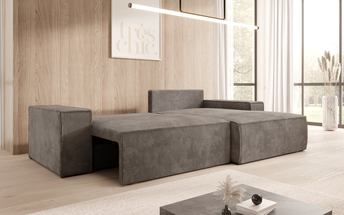 Designerbank Corino in Ribstof met slaap- en klapfunctie