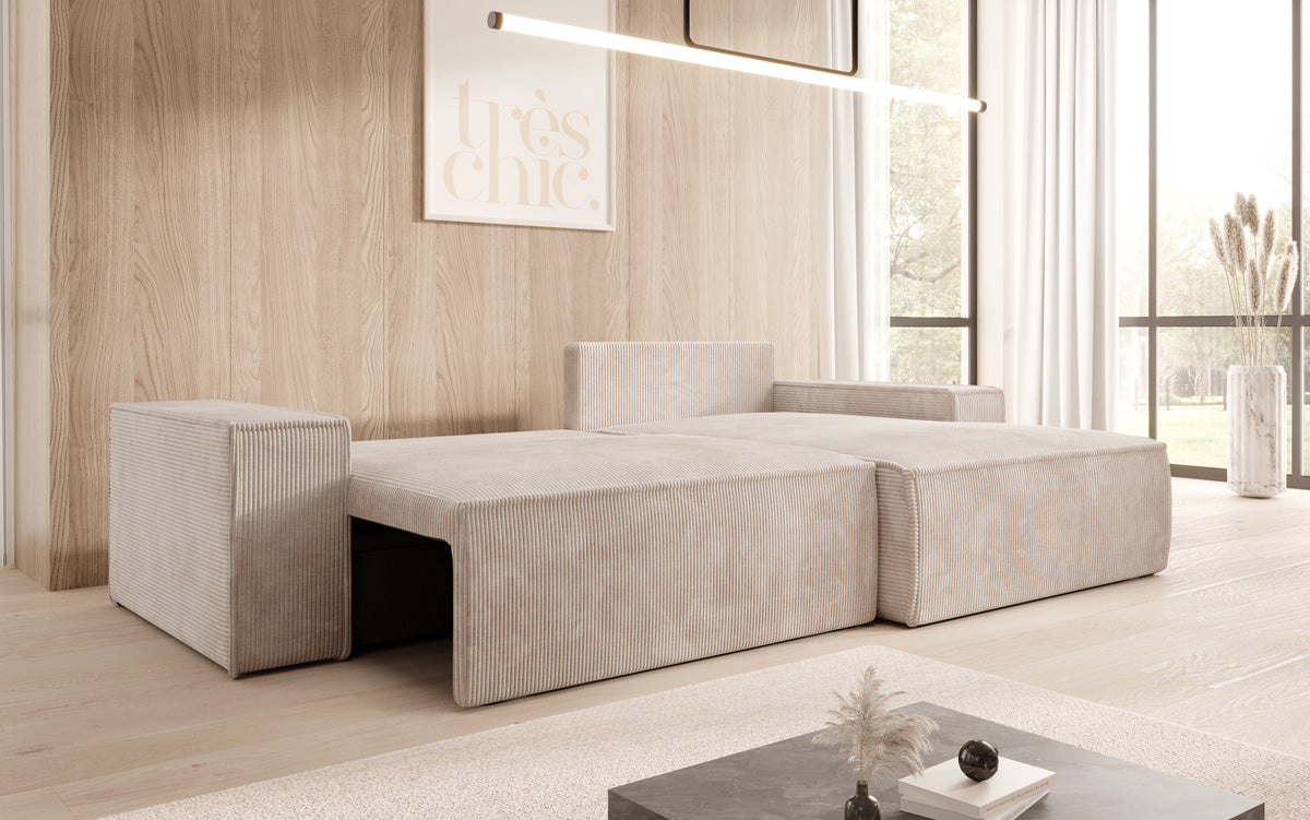Designerbank Corino in Ribstof met slaap- en klapfunctie