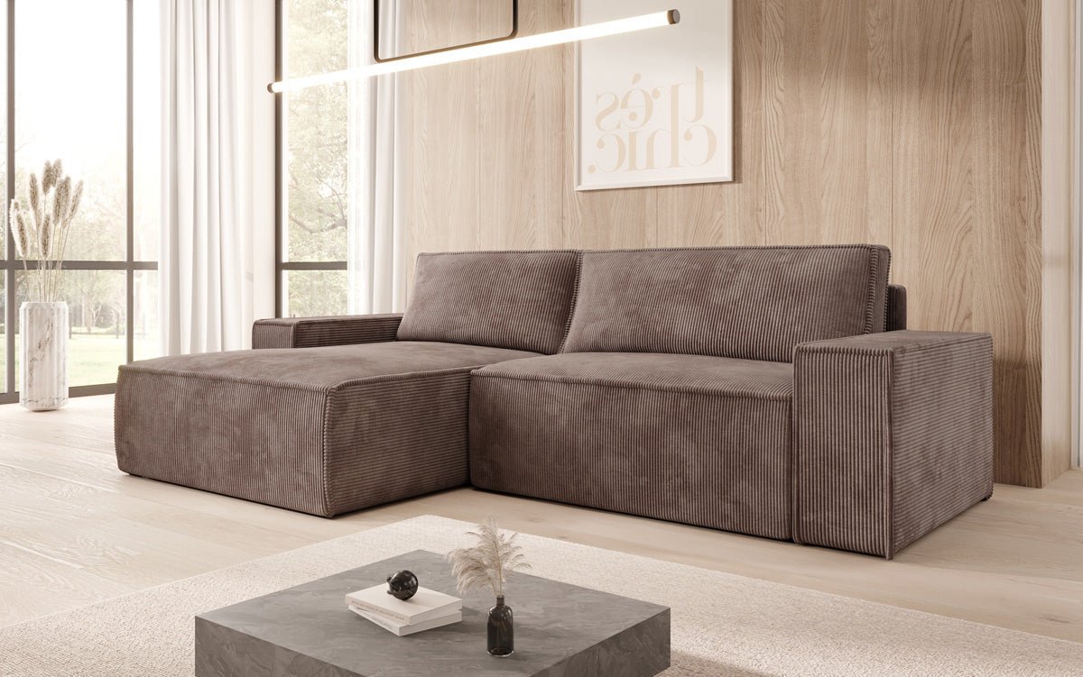 Designerbank Corino in Ribstof met slaap- en klapfunctie