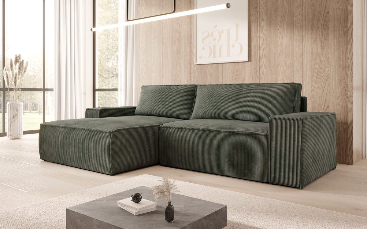 Designerbank Corino in Ribstof met slaap- en klapfunctie