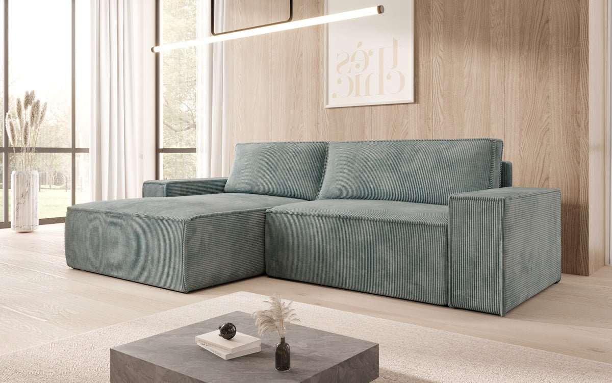 Designerbank Corino in Ribstof met slaap- en klapfunctie