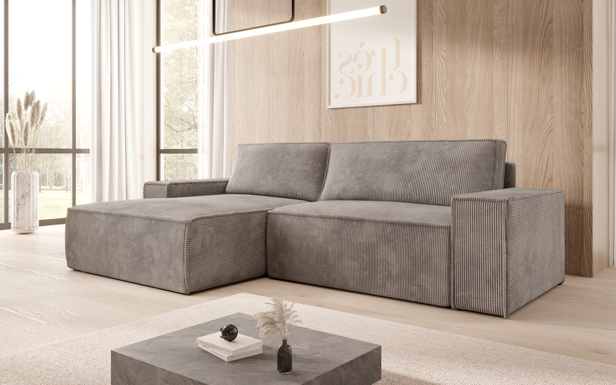 Designerbank Corino in Ribstof met slaap- en klapfunctie