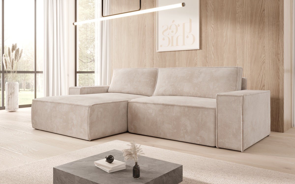 Designerbank Corino in Ribstof met slaap- en klapfunctie