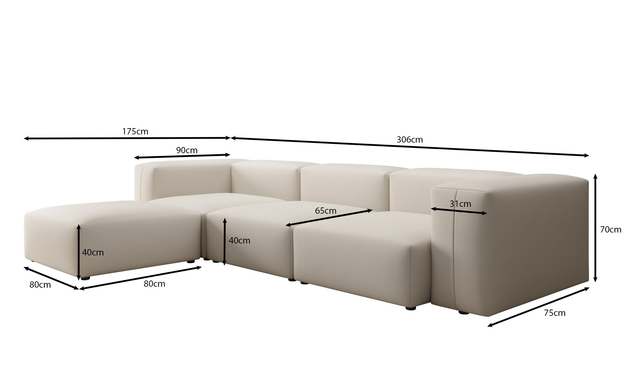 Designer L-bank Snug in Stof