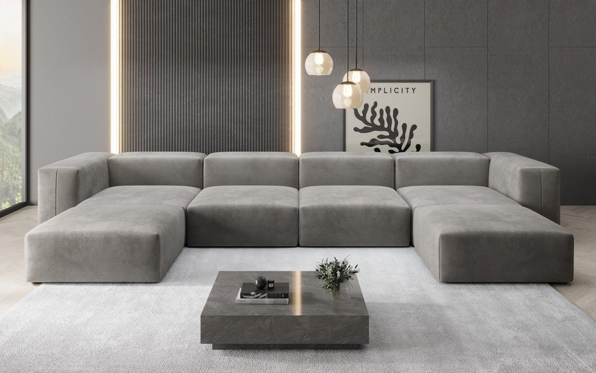 Ontwerper U Sofa Snug in Fluweel