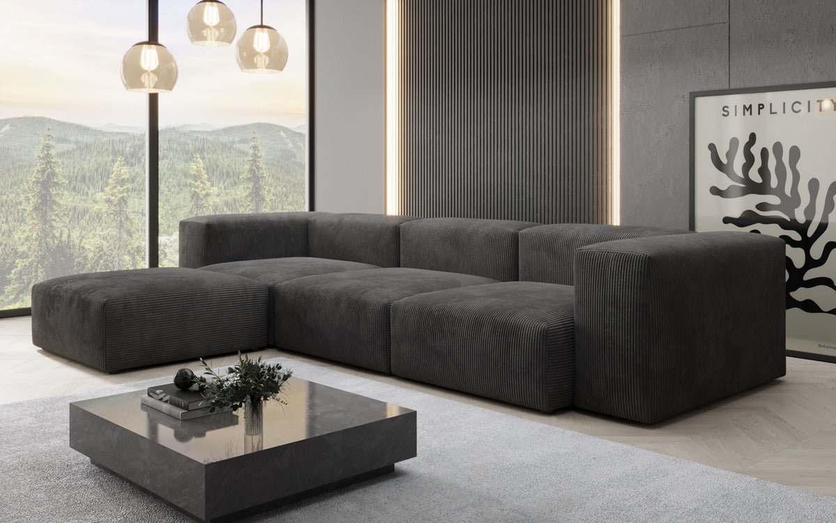 Designer L-shaped Sofa Snug in Cord