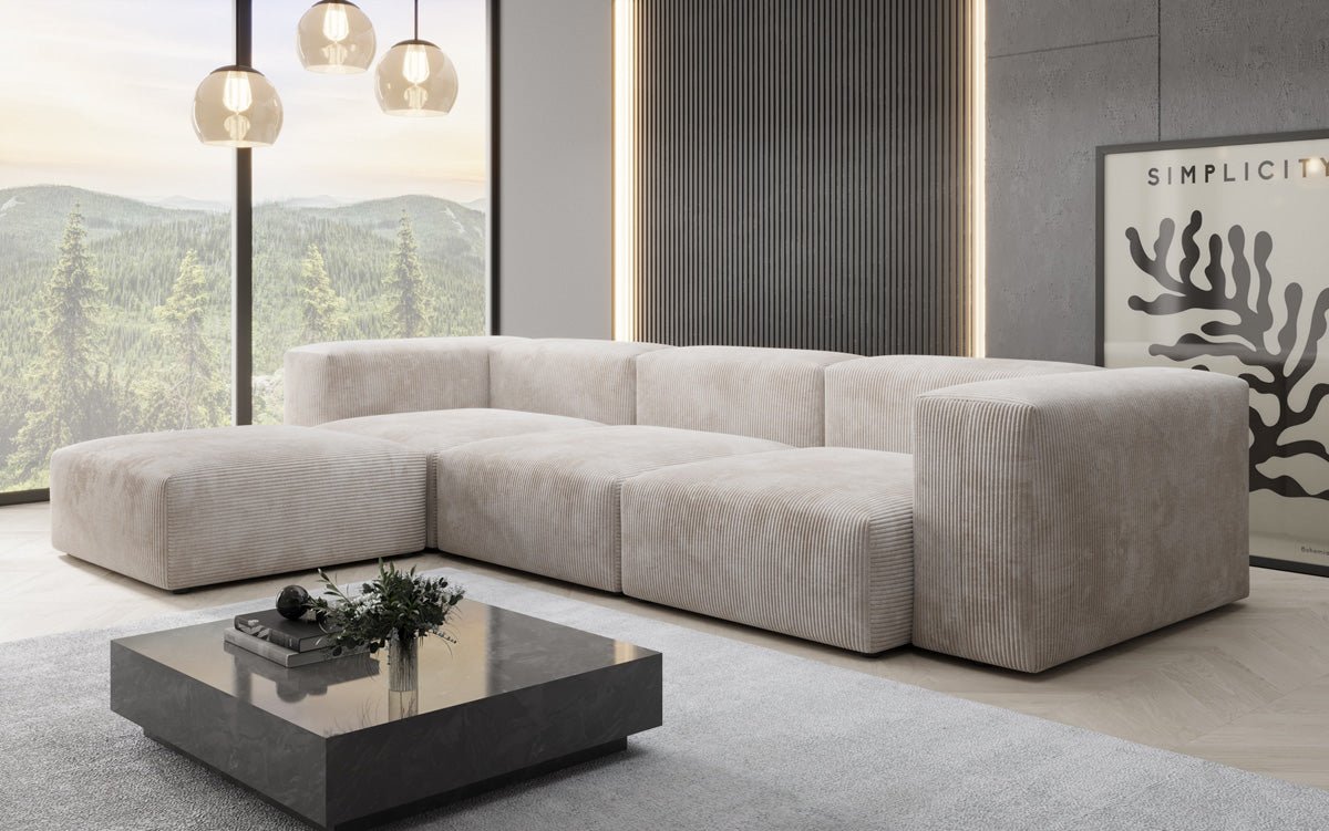 Designer L Sofa Snug in Ribstof