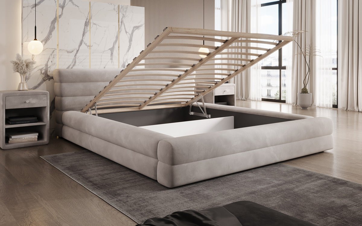 Designer gestoffeerd bed Velana Fluweel met opbergruimte
