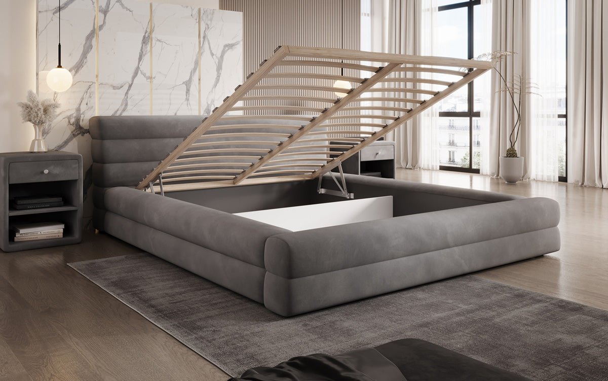 Designer gestoffeerd bed Velana Fluweel met opbergruimte
