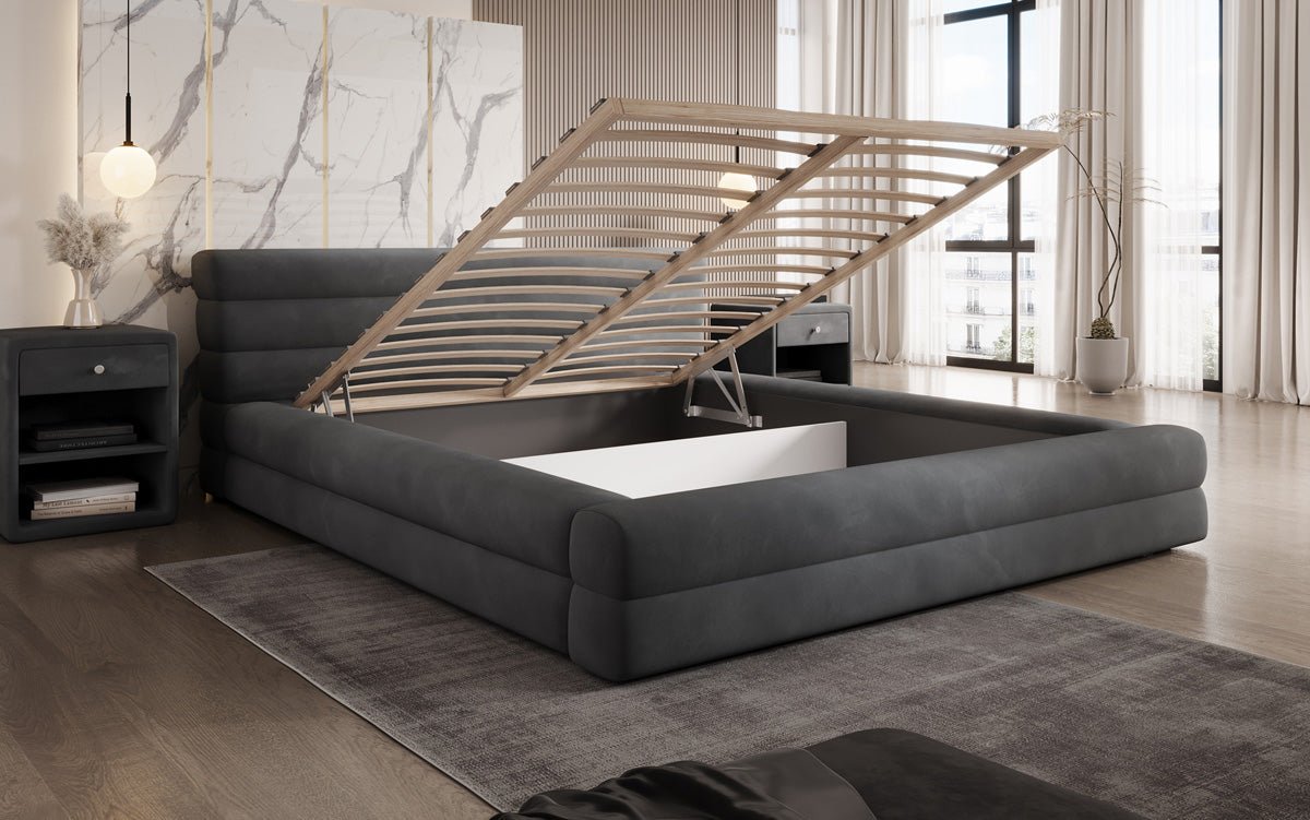 Designer gestoffeerd bed Velana Fluweel met opbergruimte