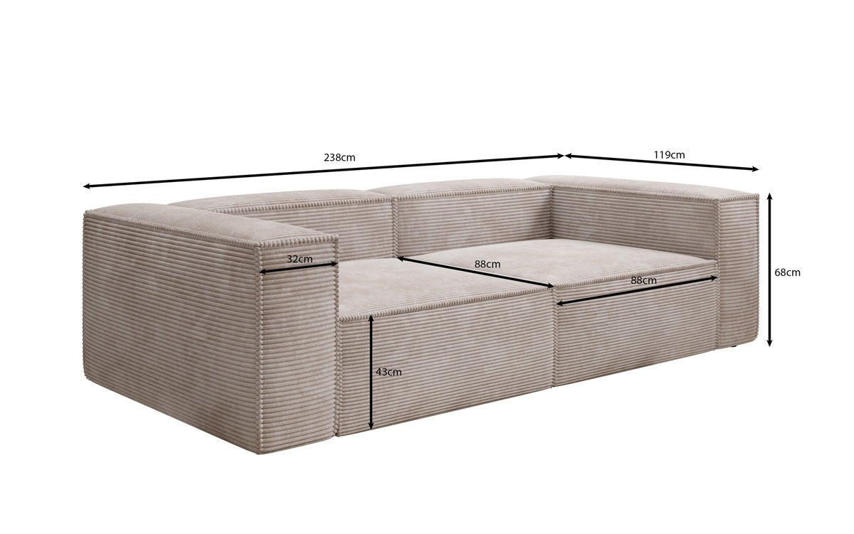 Designer Sofa Lesley 3-zits in Ribstof