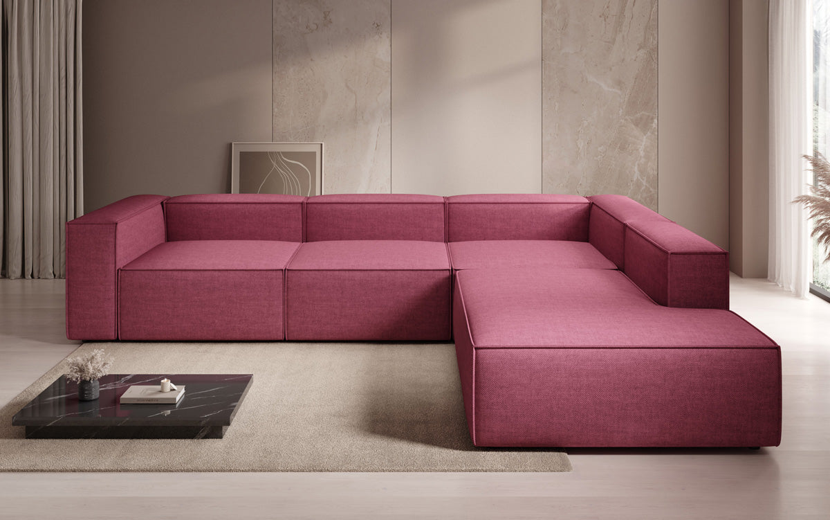 Design hoekbank Lesley met lange ottomane in linnenlook