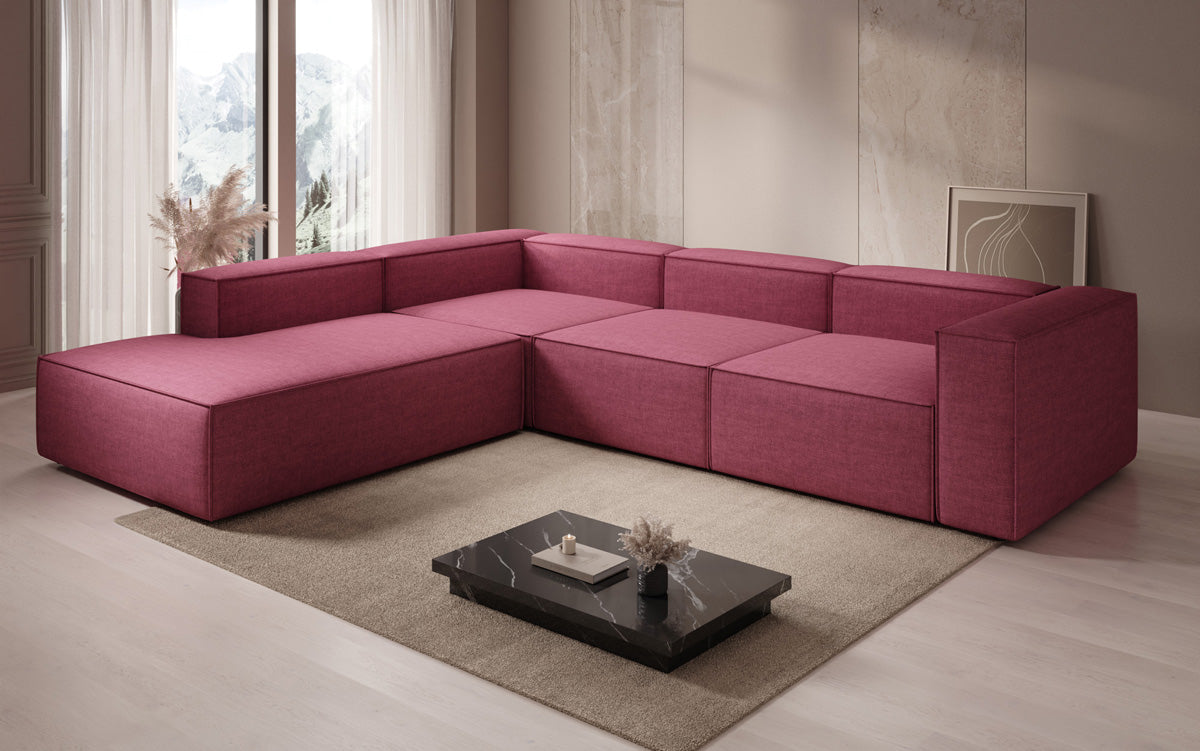 Design hoekbank Lesley met lange ottomane in linnenlook