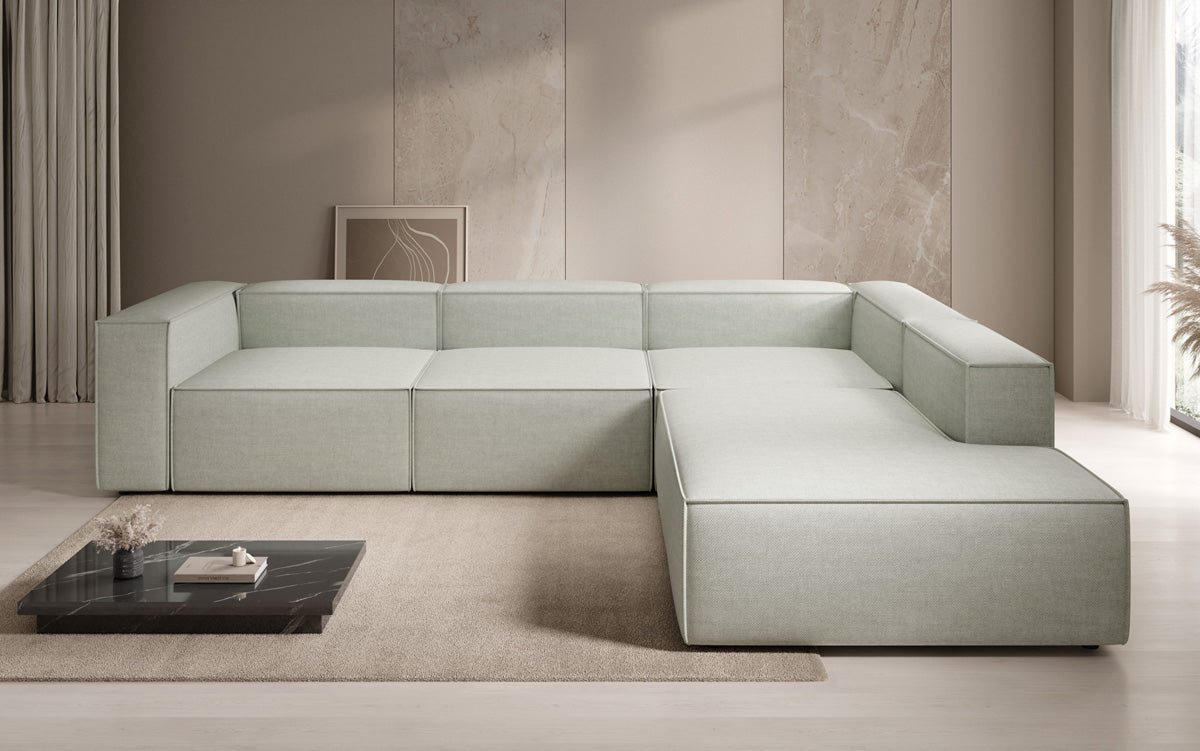 Design hoekbank Lesley met lange ottomane in linnenlook
