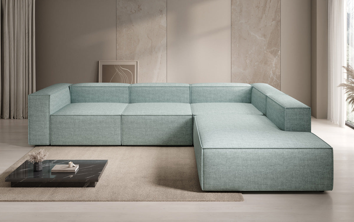 Design hoekbank Lesley met lange ottomane in linnenlook