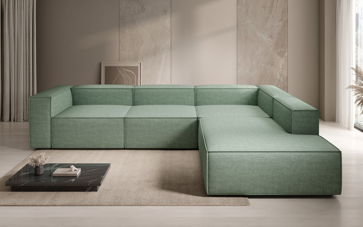 Design hoekbank Lesley met lange ottomane in linnenlook