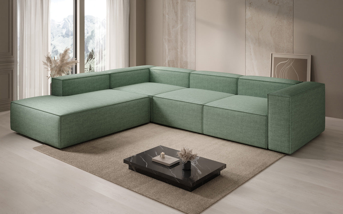 Design hoekbank Lesley met lange ottomane in linnenlook