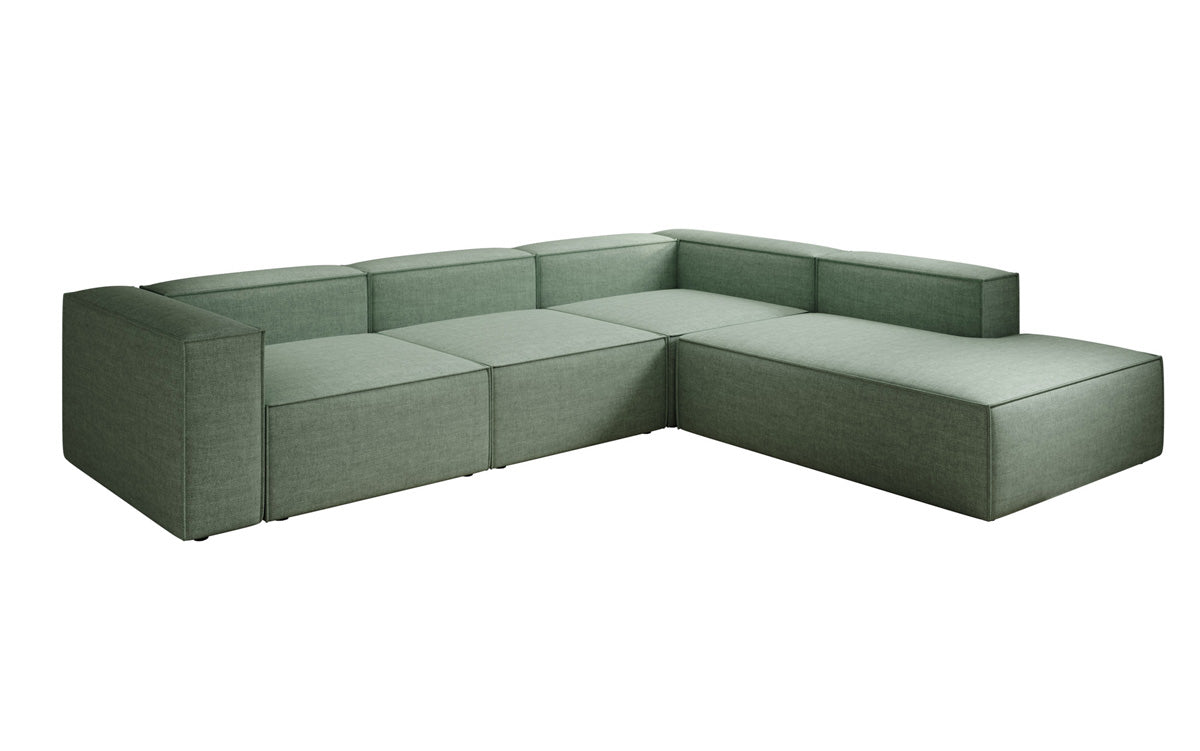 Design hoekbank Lesley met lange ottomane in linnenlook