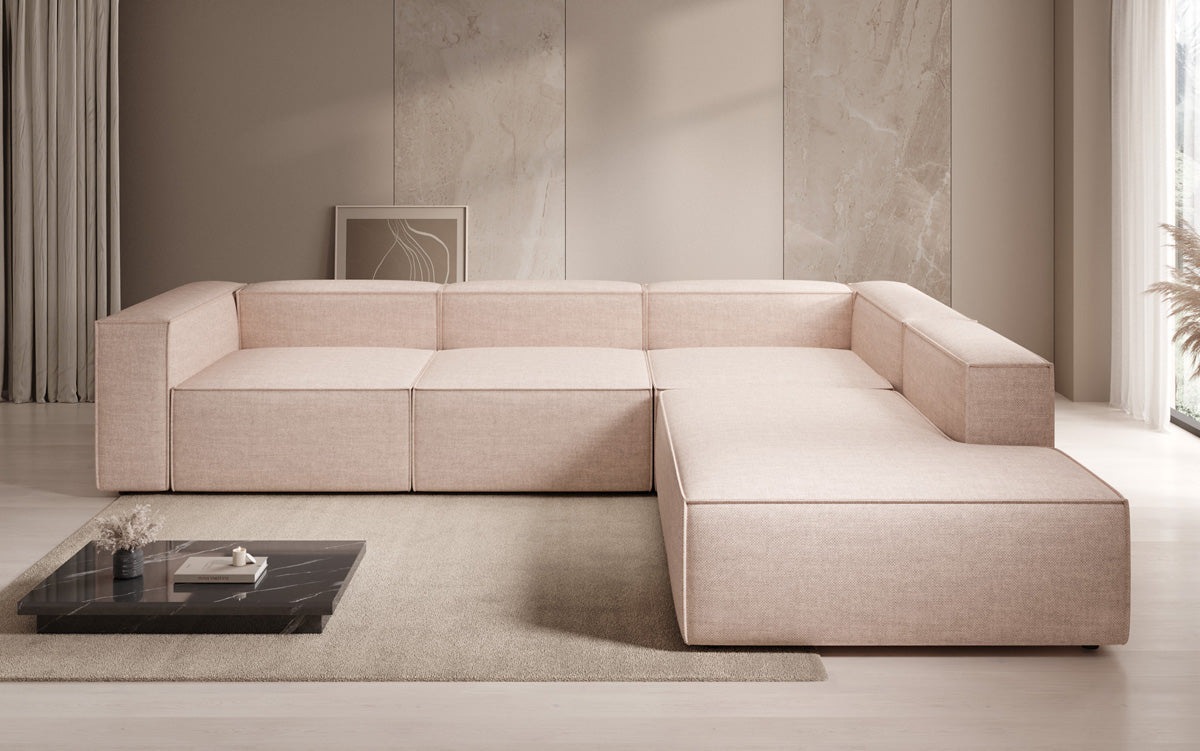 Design hoekbank Lesley met lange ottomane in linnenlook