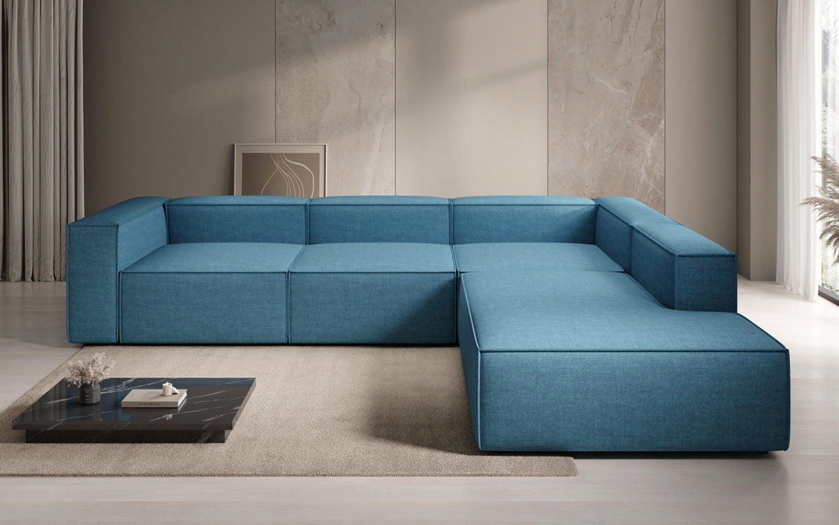 Design hoekbank Lesley met lange ottomane in linnenlook