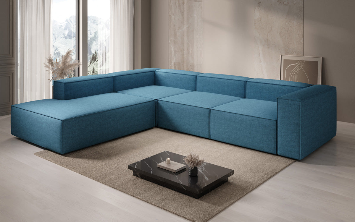 Design hoekbank Lesley met lange ottomane in linnenlook