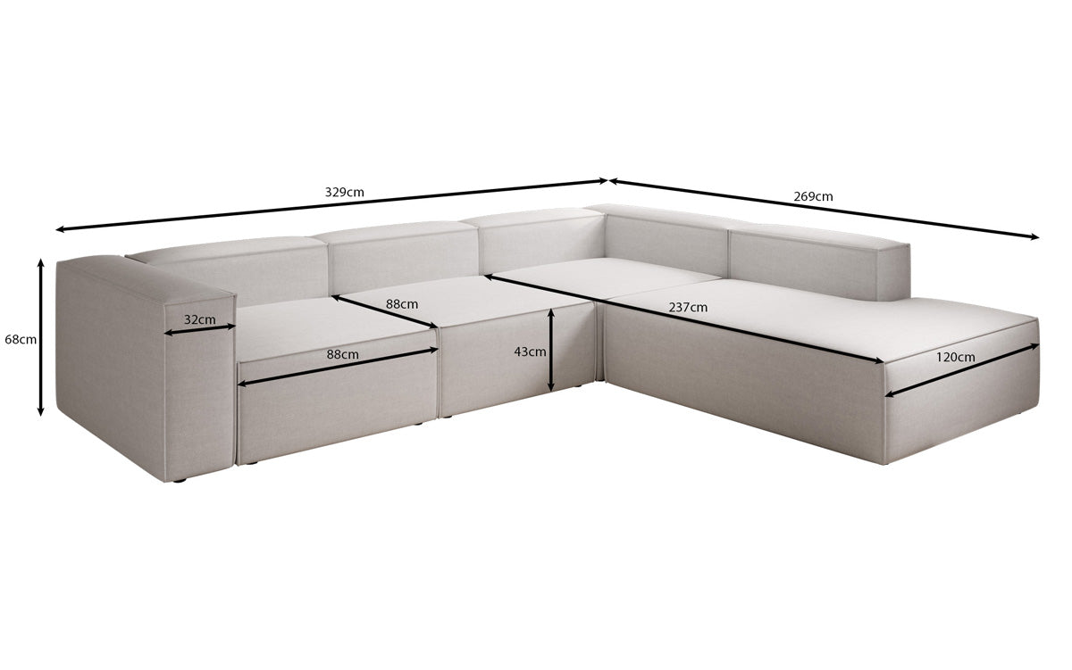 Design hoekbank Lesley met lange ottomane in linnenlook