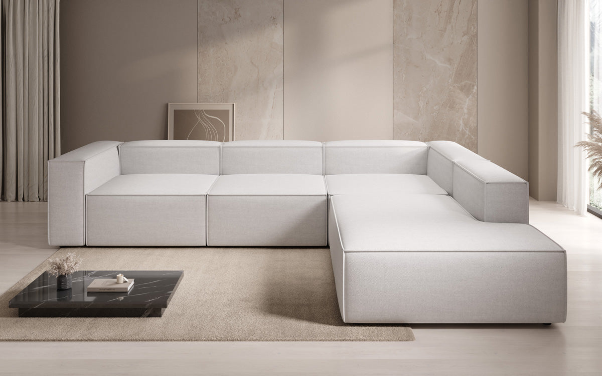 Design hoekbank Lesley met lange ottomane in linnenlook