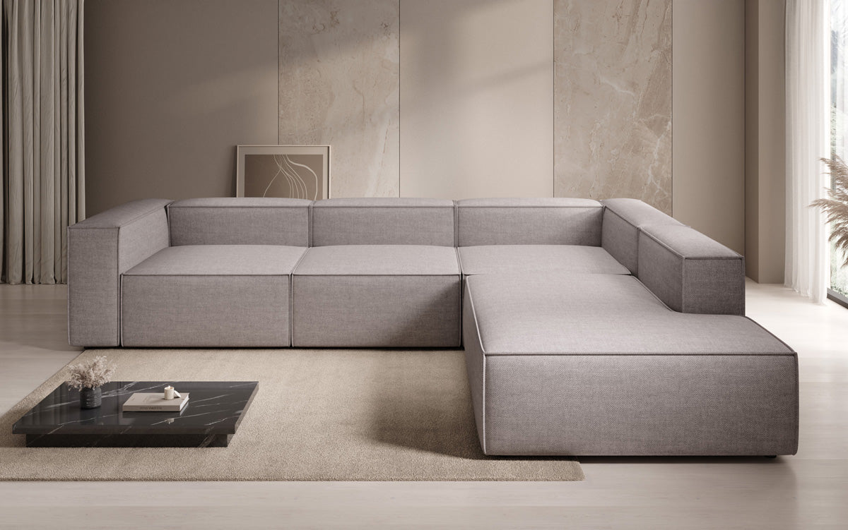 Design hoekbank Lesley met lange ottomane in linnenlook
