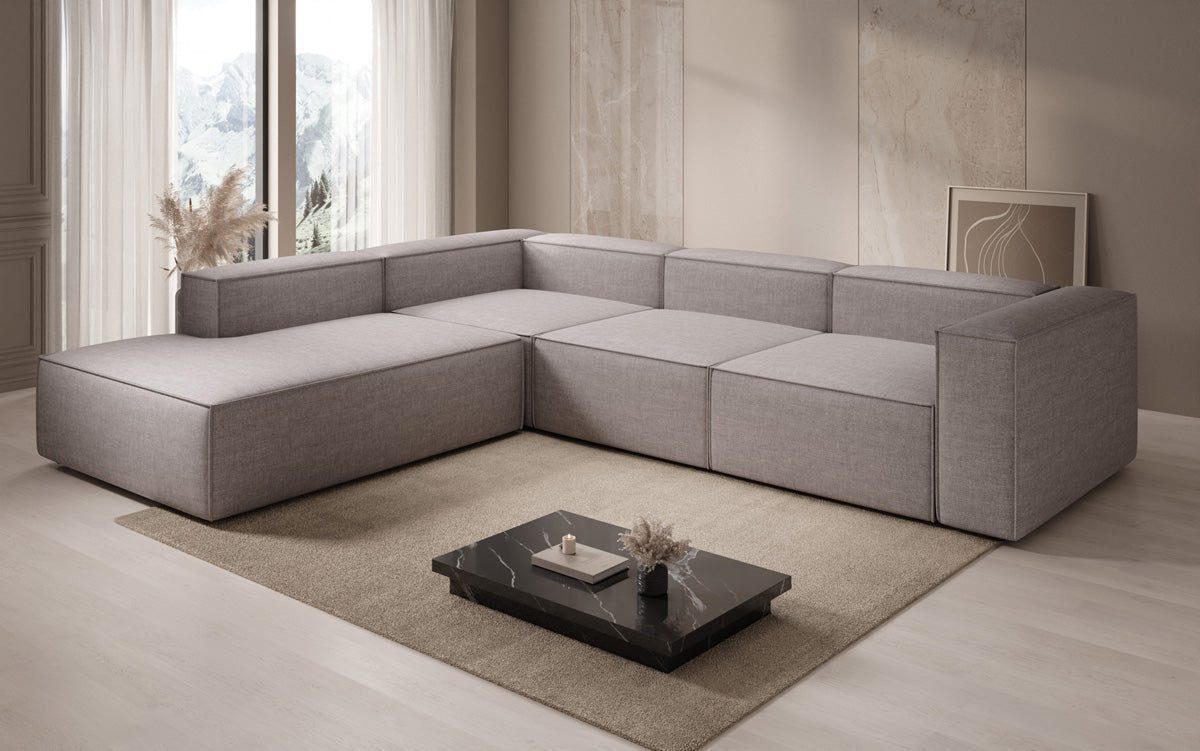 Design hoekbank Lesley met lange ottomane in linnenlook