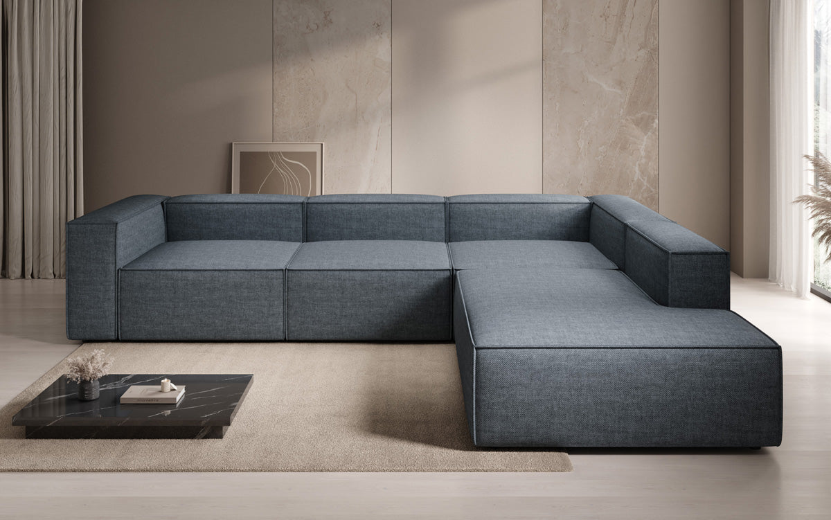 Design hoekbank Lesley met lange ottomane in linnenlook