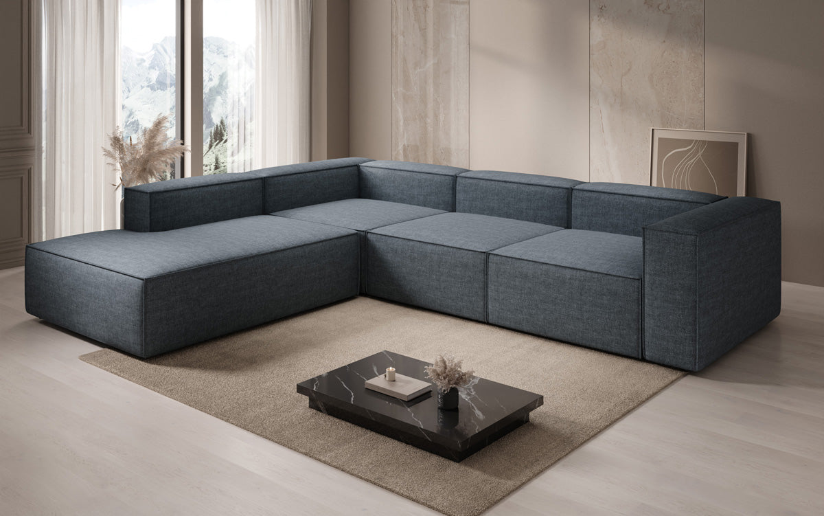 Design hoekbank Lesley met lange ottomane in linnenlook