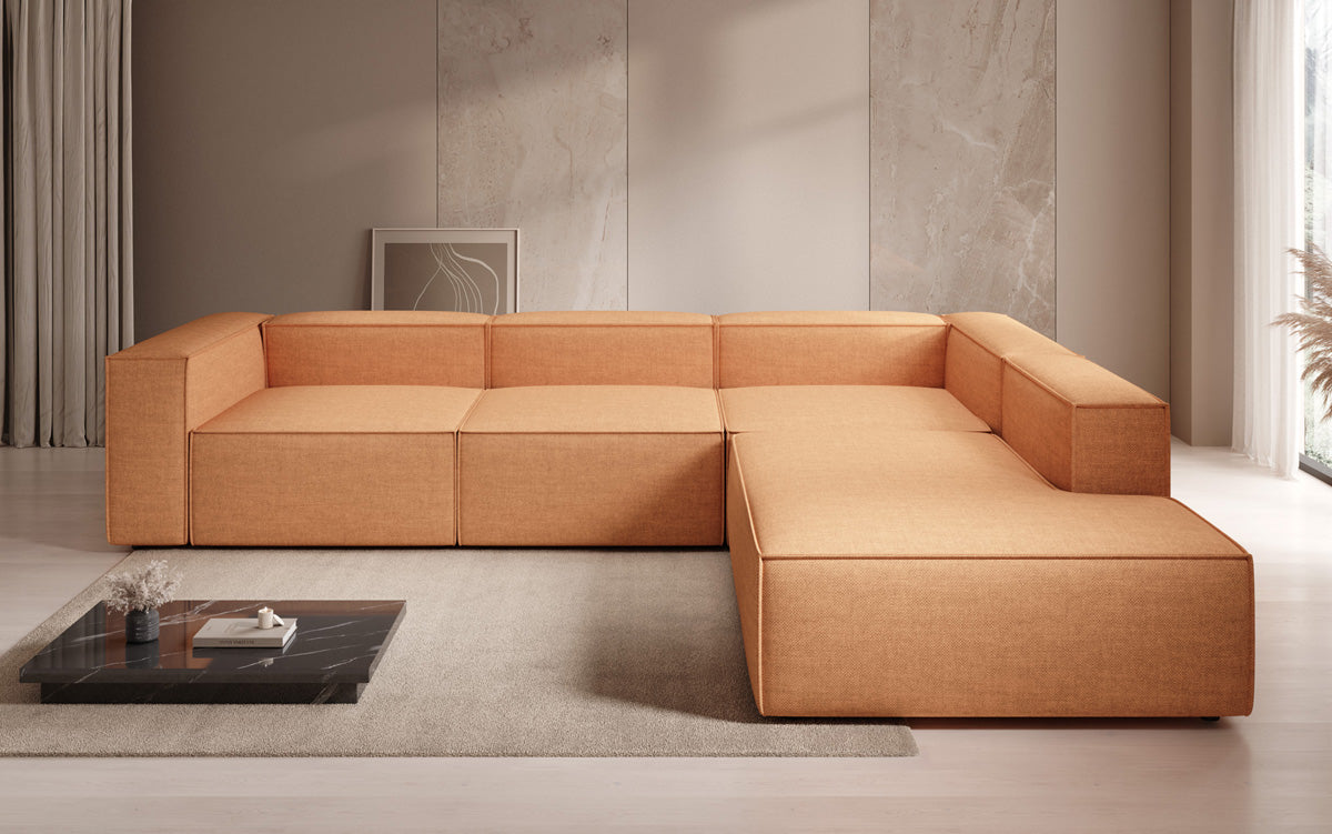 Design hoekbank Lesley met lange ottomane in linnenlook
