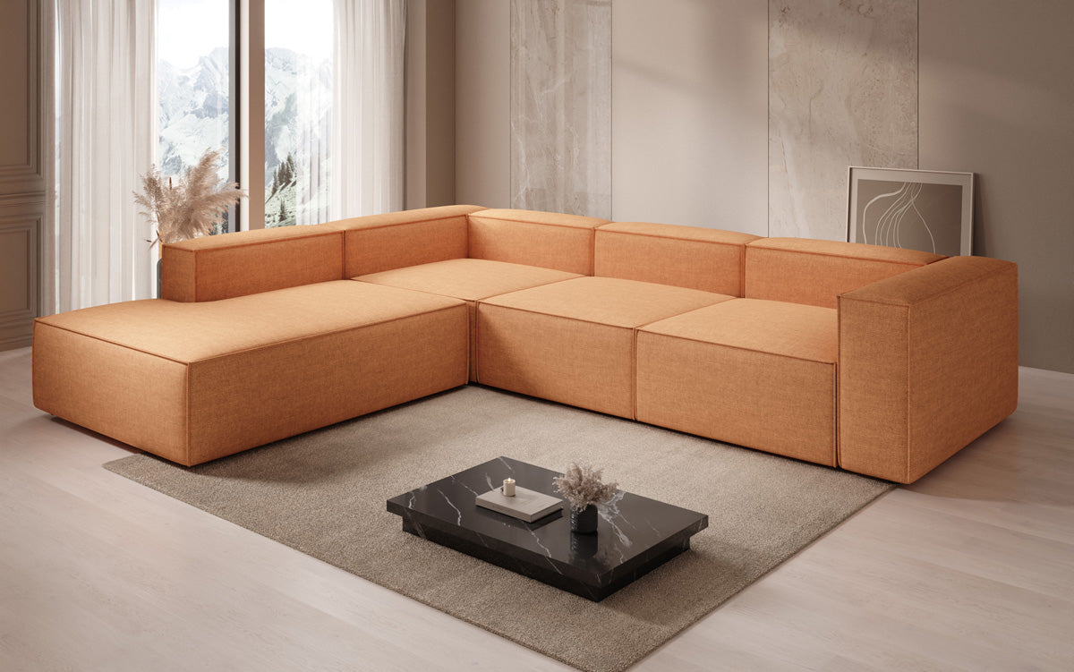 Design hoekbank Lesley met lange ottomane in linnenlook
