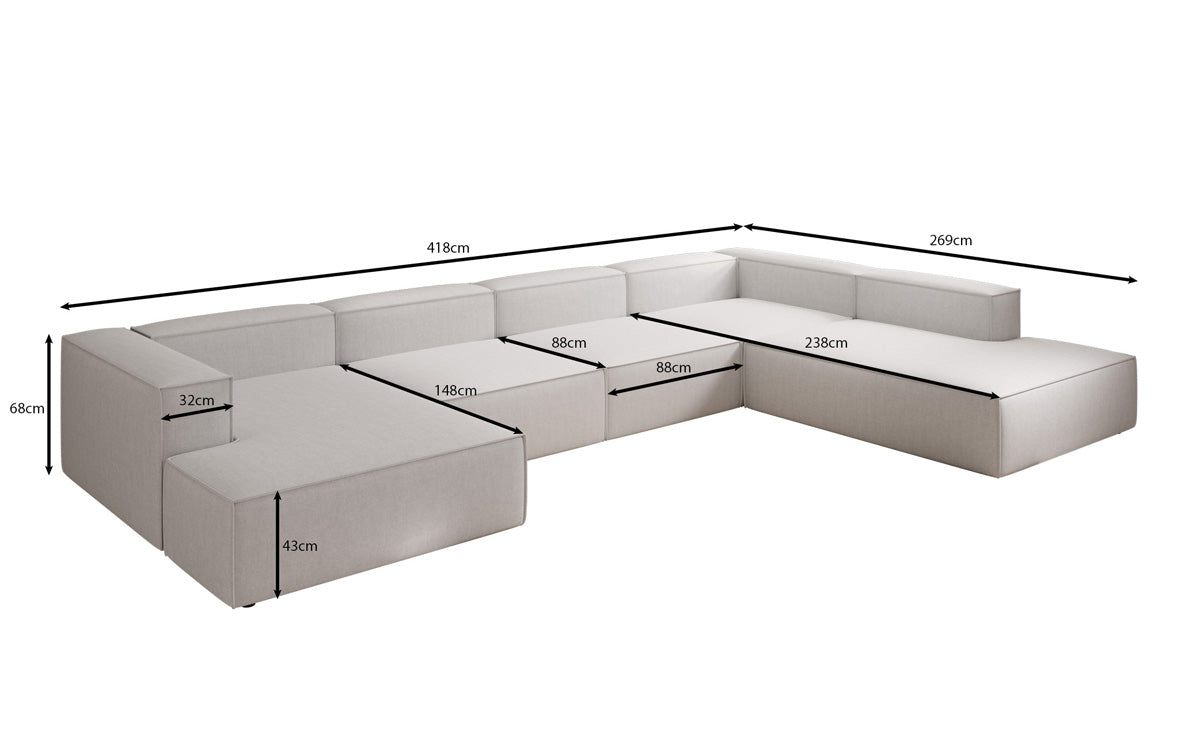 Designbank Lesley U XXL in linnen-look