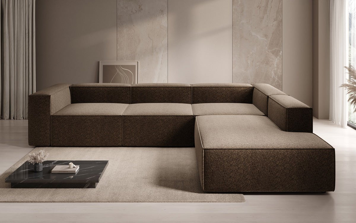 Designbank Lesley L met lange ottomane in structuurstof