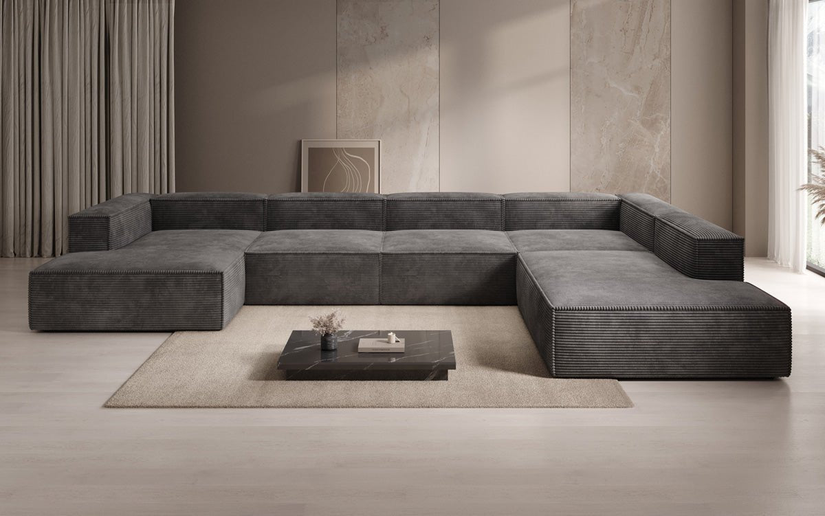 Designer Sofa Lesley U XXL in Ribstof