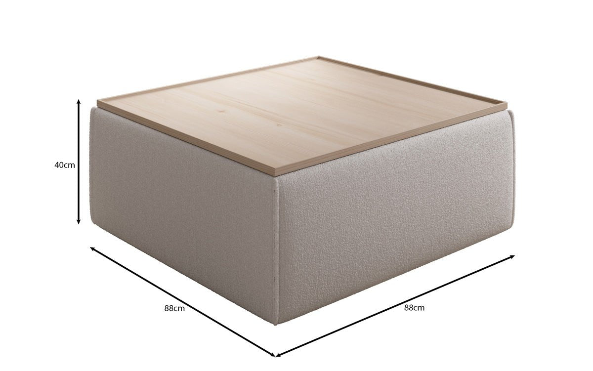 Bijzettafel/salontafel Lesley met opbergruimte in Bouclé