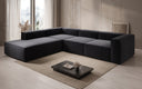 Designer-hoekbank Lesley met lange ottomane in structuurstof