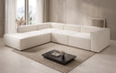Designer-hoekbank Lesley met lange ottomane in structuurstof