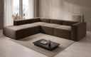 Designer-hoekbank Lesley met lange ottomane in structuurstof