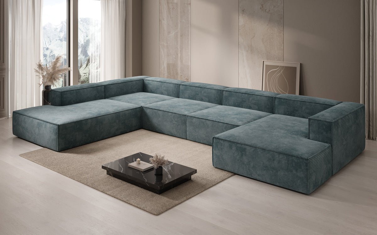 Designer Sofa Lesley U XXL in Ribstof