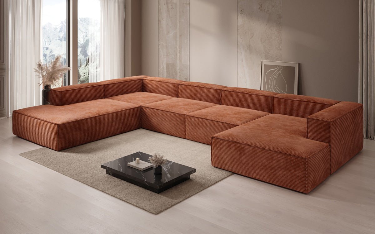 Designer Sofa Lesley U XXL in Ribstof