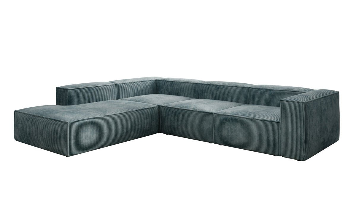 Designer Sofa Lesley L met lange ottomaan in Ribstof
