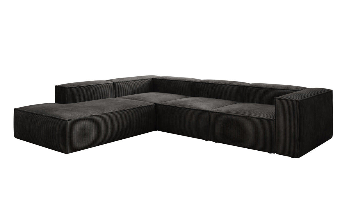 Designer Sofa Lesley L met lange ottomaan in Ribstof