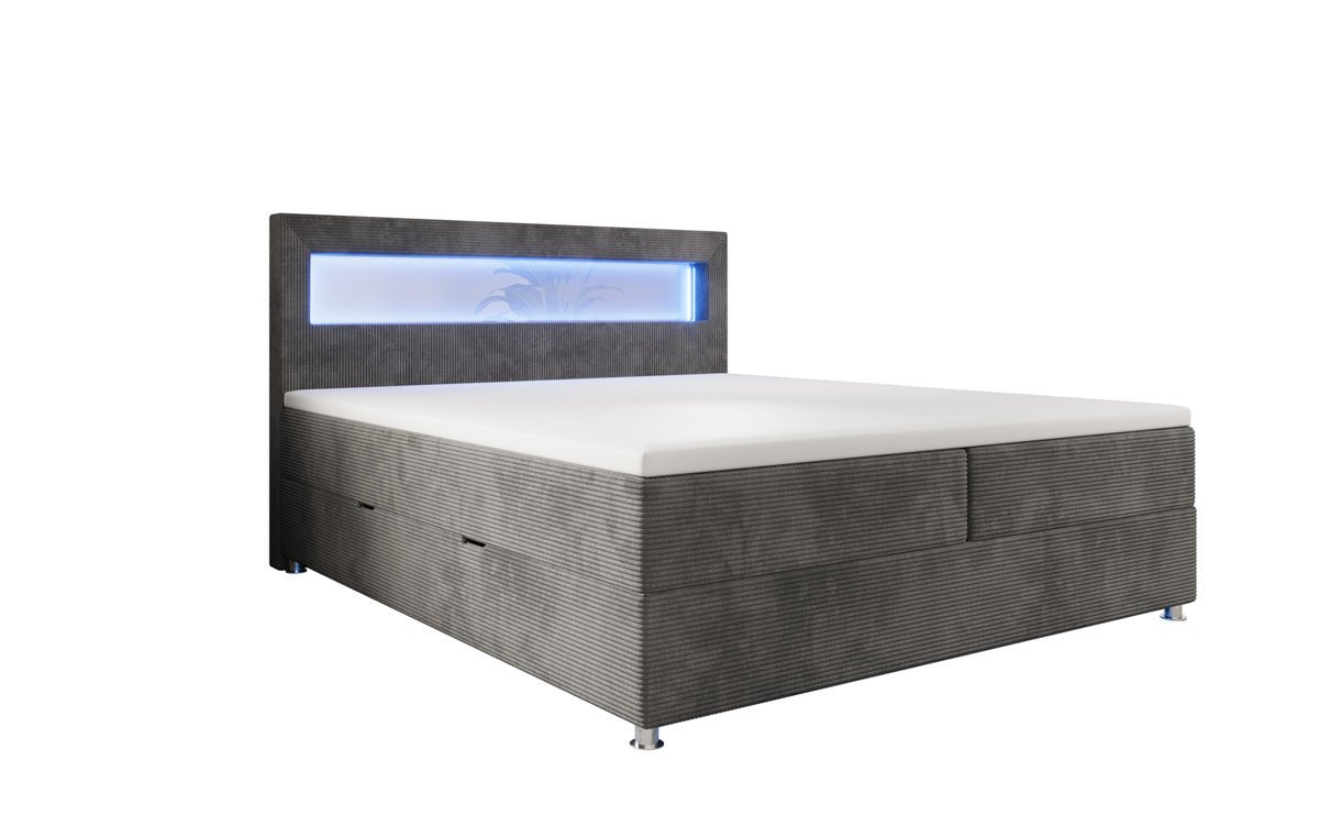 Boxspringbed Relax met LED, opbergruimte en USB/C in Ribstof