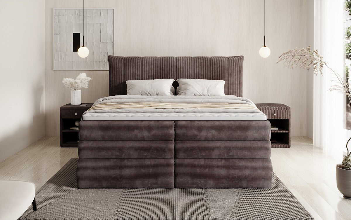 Boxspringbed Stella met opbergruimte in Ribstof