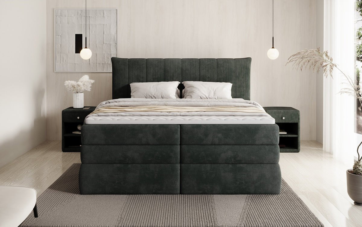 Boxspringbed Stella met opbergruimte in Ribstof
