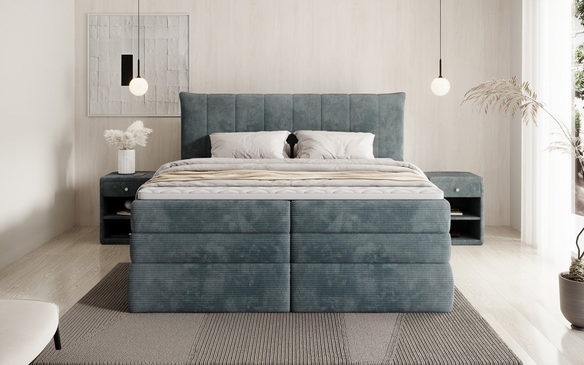 Boxspringbed Stella met opbergruimte in Ribstof